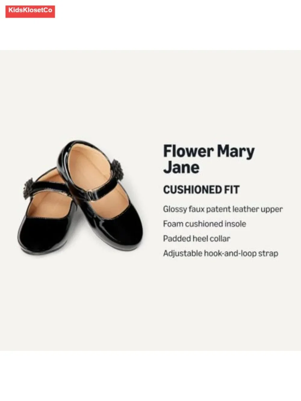 Girls Toddlers Mary Jane Flats Faux Patent Leather Adjustable Hook-and-Loop